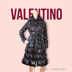 Valentino Womens Mid Length button Puffer Coat Black Size 8
